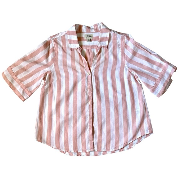J.Crew Striped Cotton Boxy Button-Down Shirt Pink White MP - Picture 2 of 9